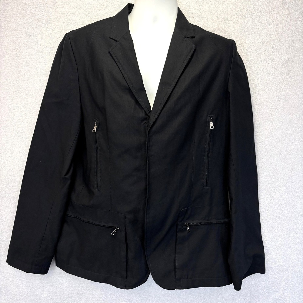 Zara Man Zip Up Blazer Jacket Mens Size 42 Black Cotton Lined Short Zip Pockets